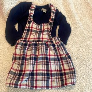 Plaid flannel dress with long sleeve blue shirt
